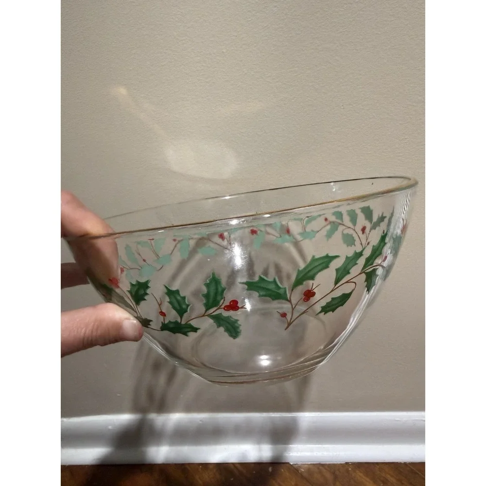 Lenox Holiday Christmas Holly - Round Glass Salad Serving Bowl